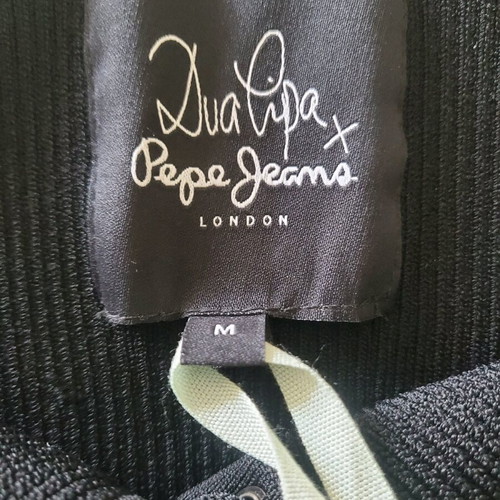 Pepe Jeans Dua Lipa Black Ribbed Top With Thin Straps And Crossed Lacing Size Medium New