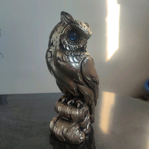 Vintage owl figurine used, silver color