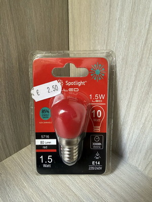 Red small LED light bulb E14 1.5W