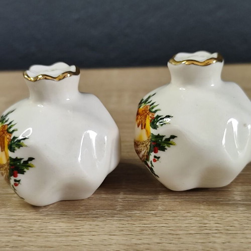 Vintage porcelain pomegranate salt and pepper shakers used