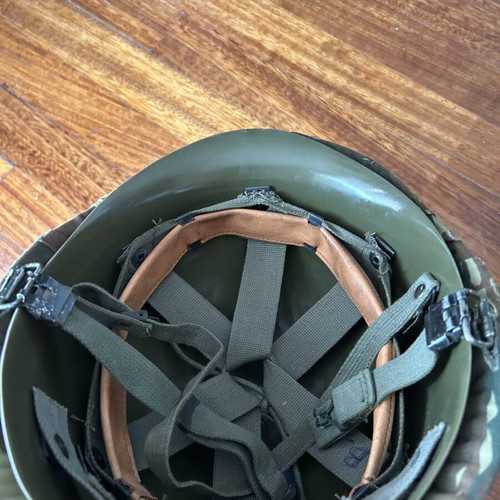 Vintage full Greek army helmet with camouflage cover, like new
