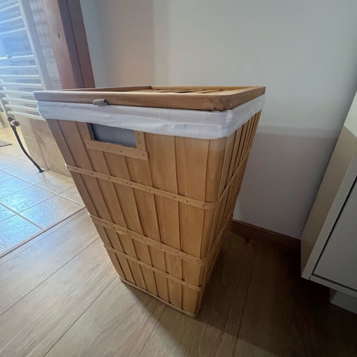 IKEA BRANKIS laundry basket like new, natural wood with removable fabric liner