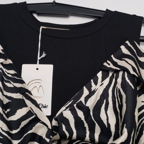 Top new, black and beige satin zebra print with inner black top