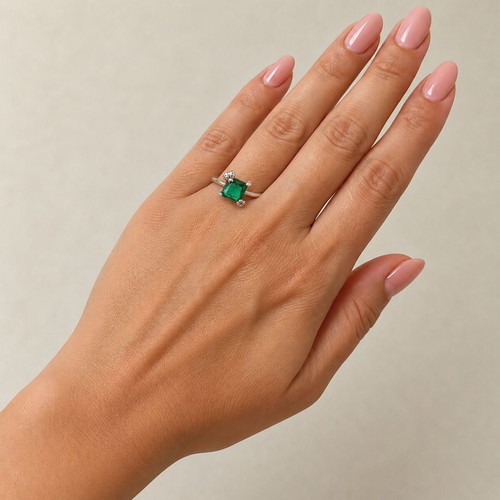 Open ring 925 silver with green zircon stone, new, size 51 adjustable