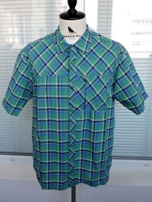 Vaude Men's Check Short Sleeve Shirt XL used, green and blue