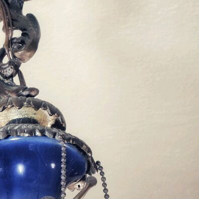 Pair of Chandeliers Solid Brass and Blue Faience like new