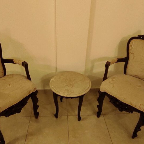 Classic walnut solid wood living room set like new with marble tables