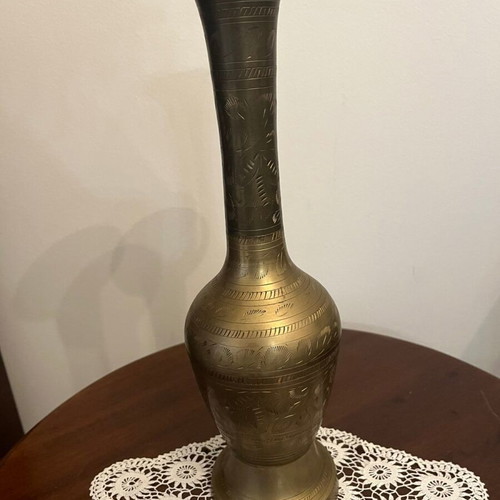 Handmade brass vase used with engraved details height 35cm