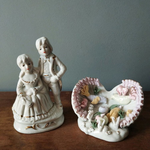 Vintage porcelain decorative figures used, set of 2 pieces