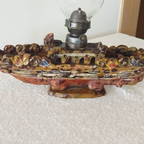 Ottoman Ceramic Ship Lamp Ganakkale 19th Century Vintage