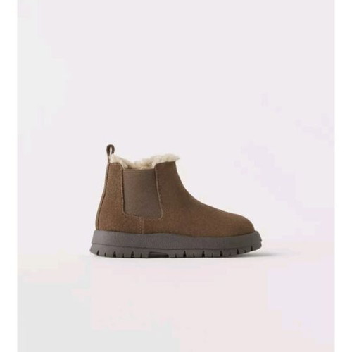 ZARA Leather Kids Boots Like New No. 24 Brown with Fur