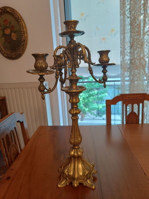 Brass candlestick 55cm used with one broken candle base
