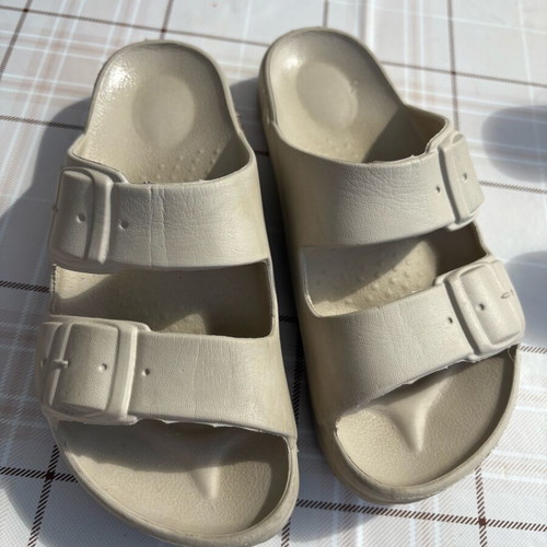 Slippers size 36 used, beige with minor wear