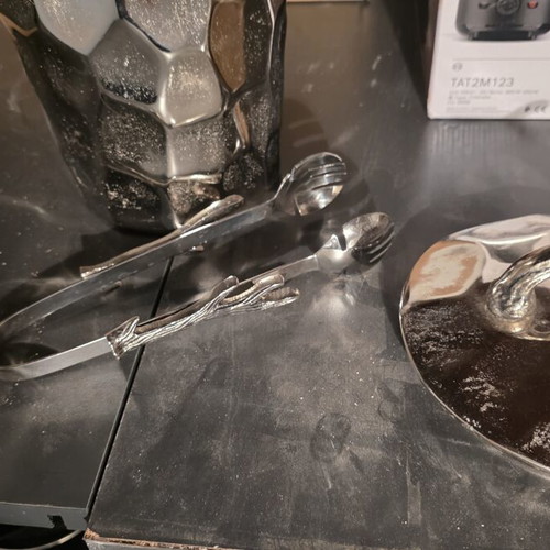 Ice bucket with bronze tongs like new