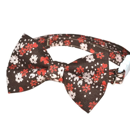 Handmade cat collar safety with floral bow tie new