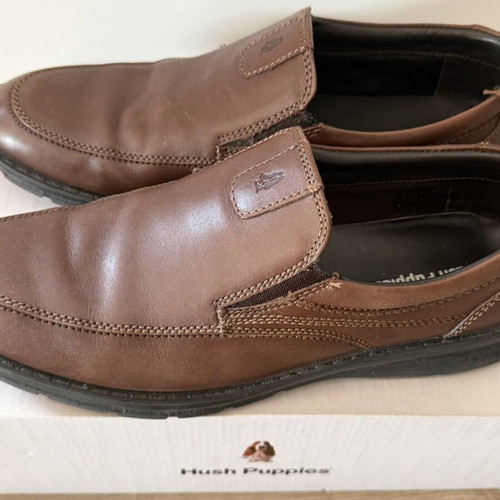Hush Puppies men's brown leather slip-on dress shoes, size 45