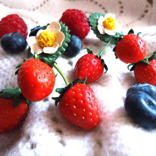 Strawberry long stud earrings made to order