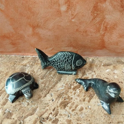 Decorative stone sea animals used, fish, turtle, seal