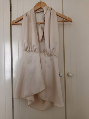 Women's blouse with tie, beige and pink, size M