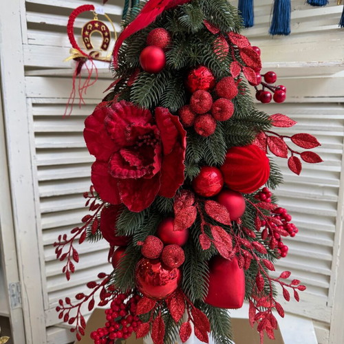 Handmade Christmas tree decoration, red, 50 cm