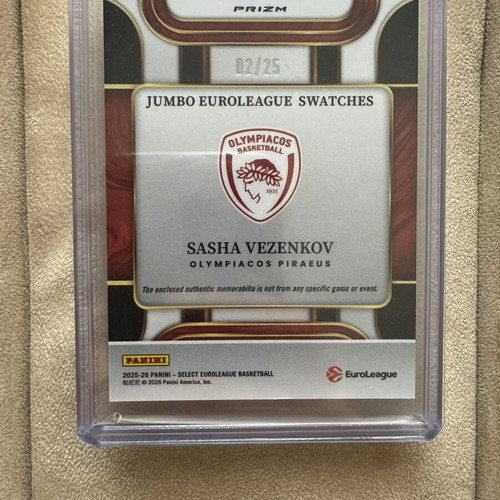 Sasha Vezenkov Olympiacos Piraeus 2025-26 Select EuroLeague Jumbo Swatches Patch new