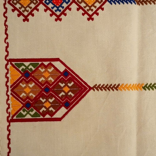 Handmade embroidered table runner with traditional Cretan design like new