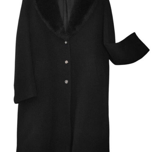 Vintage long coat with synthetic fur collar like new, black, size XXXL