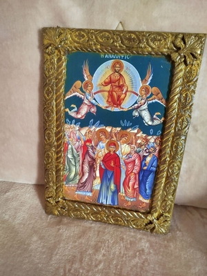Icon of the Ascension of Christ new with handmade clay decorations
