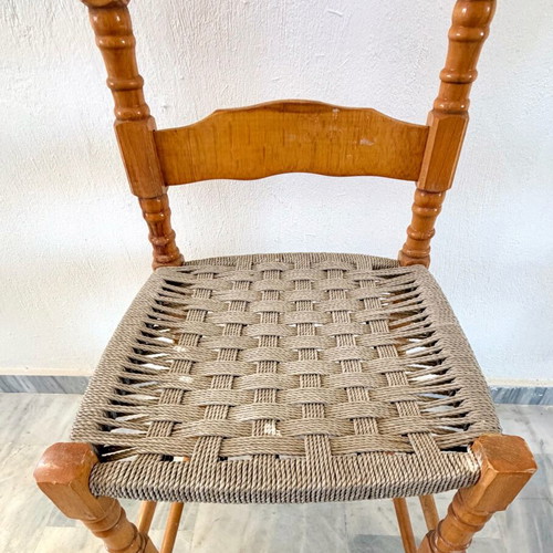 Vintage Ladder-Back Chair with Woven Seat Refurbished
