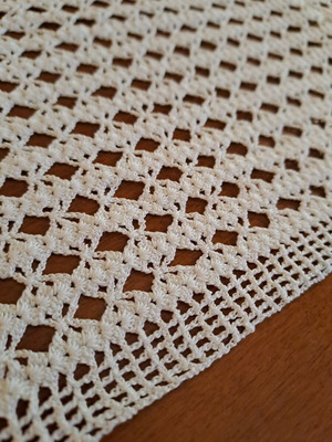 Handmade crocheted table runner like new, white