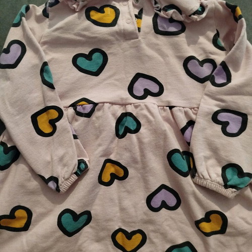 Baby dress with heart patterns, like new, size 98