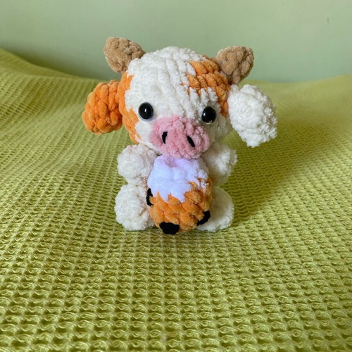 Boba Tea cow handmade, new, crocheted with velvet yarn