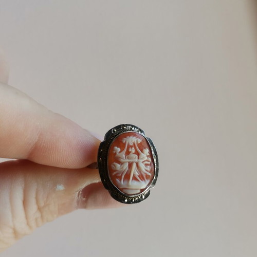 Cameo ring 800 silver vintage, like new, Three Graces design