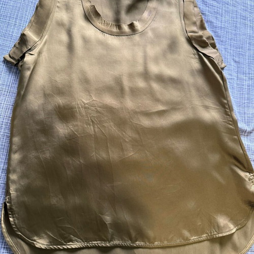 Sisley khaki sleeveless blouse satin look size S like new