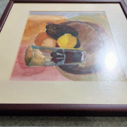 Original watercolor still life painting with fruits, framed, 2013