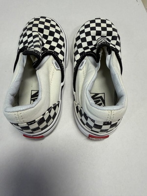 Vans Classic Slip-On shoes used, black and white checkerboard