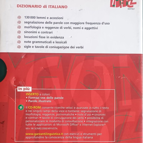 Garzanti Italiano Italian Dictionary like new, with CD-ROM