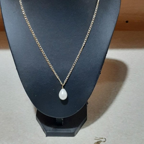 Jewelry set with pearls in steel, necklace length 60 cm, new