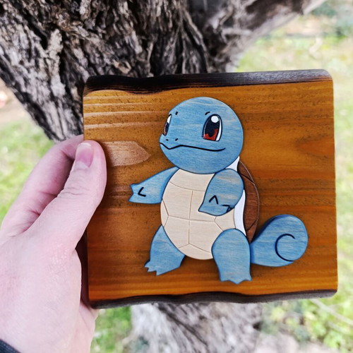 Handmade wooden Squirtle decorative plaque, Pokemon, 15x15 cm