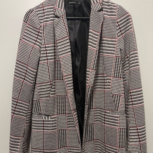 Stradivarius blazer with black and white houndstooth check and red details, like new