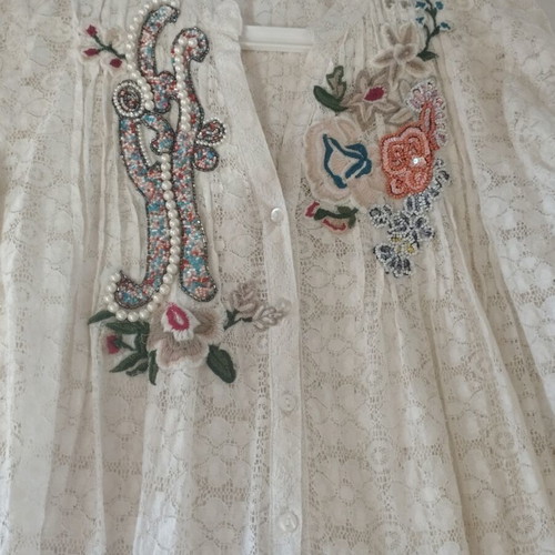 Anvil lace tunic with embroidery, like new, white, XL