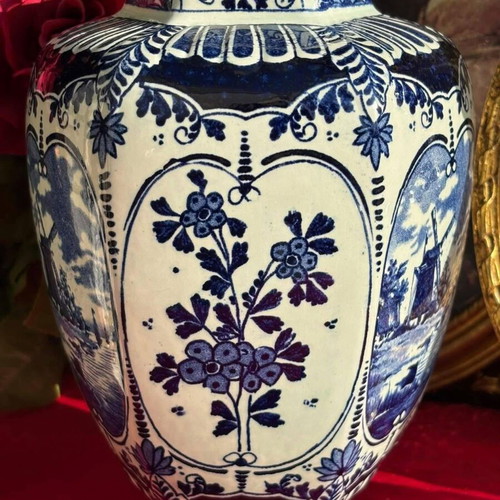 Royal Sphinx Holland by Boch Belgium Delft-Style Lidded Vase
