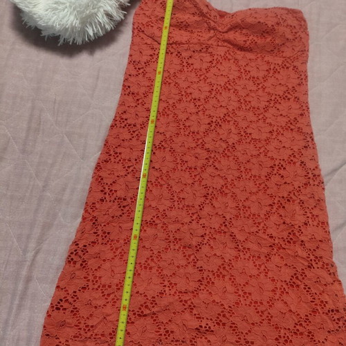 Coral lace strapless dress like new