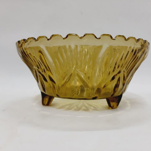 Vintage amber glass bowl from Czechoslovakia like new, 20.5 cm