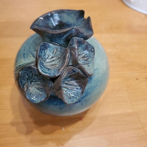 Handmade ceramic vase with embossed petals like new