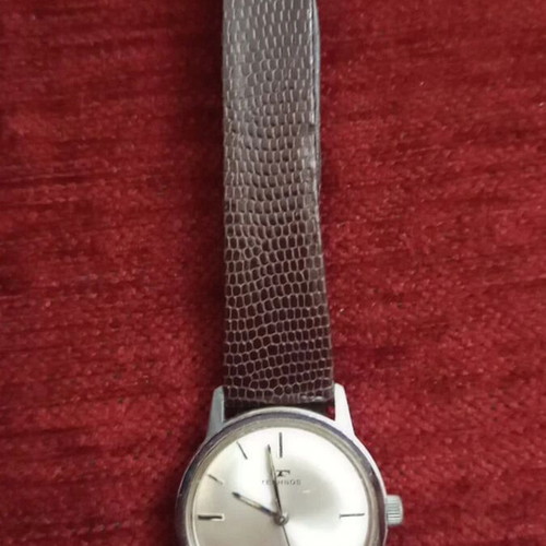 Technos vintage manual wind watch used, brown strap