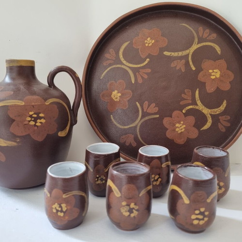 Folk Art Serving Set like new, hand-painted pottery