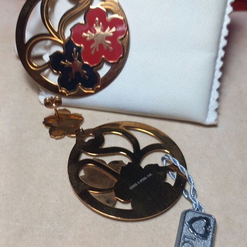 Loisir earrings new, stainless steel and enamel, black and red
