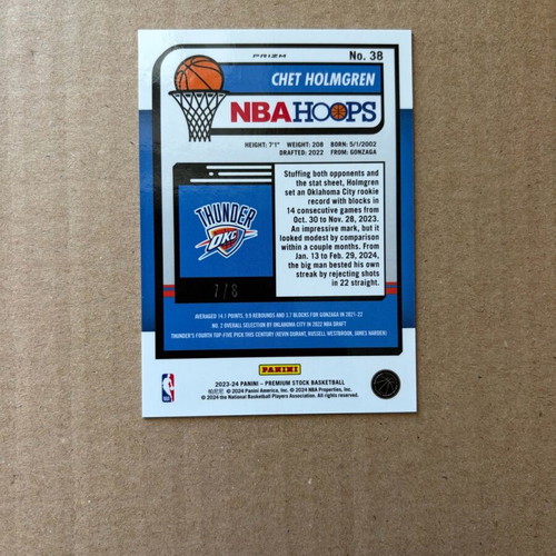 Panini Hoops Premium Chet Holmgren Jersey Number OKC like new