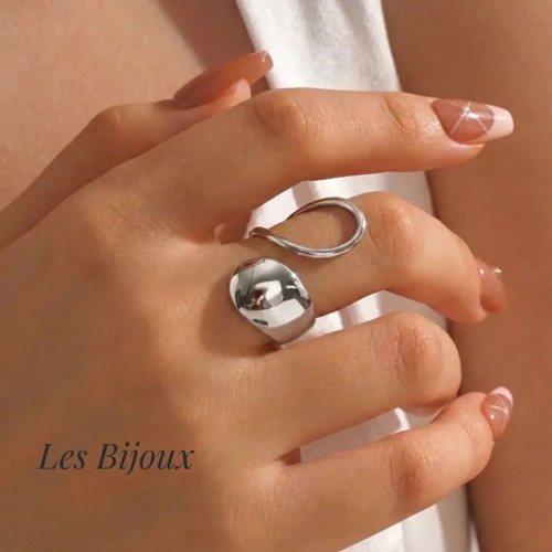 Adjustable stainless steel ring new, silver, modern organic design